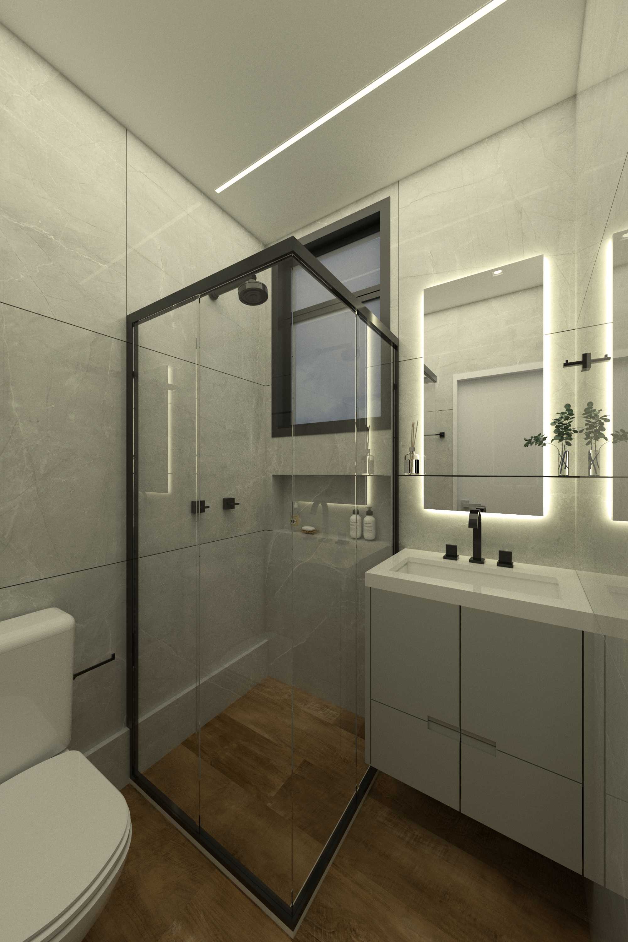 Banheiro com azulejos geométricos